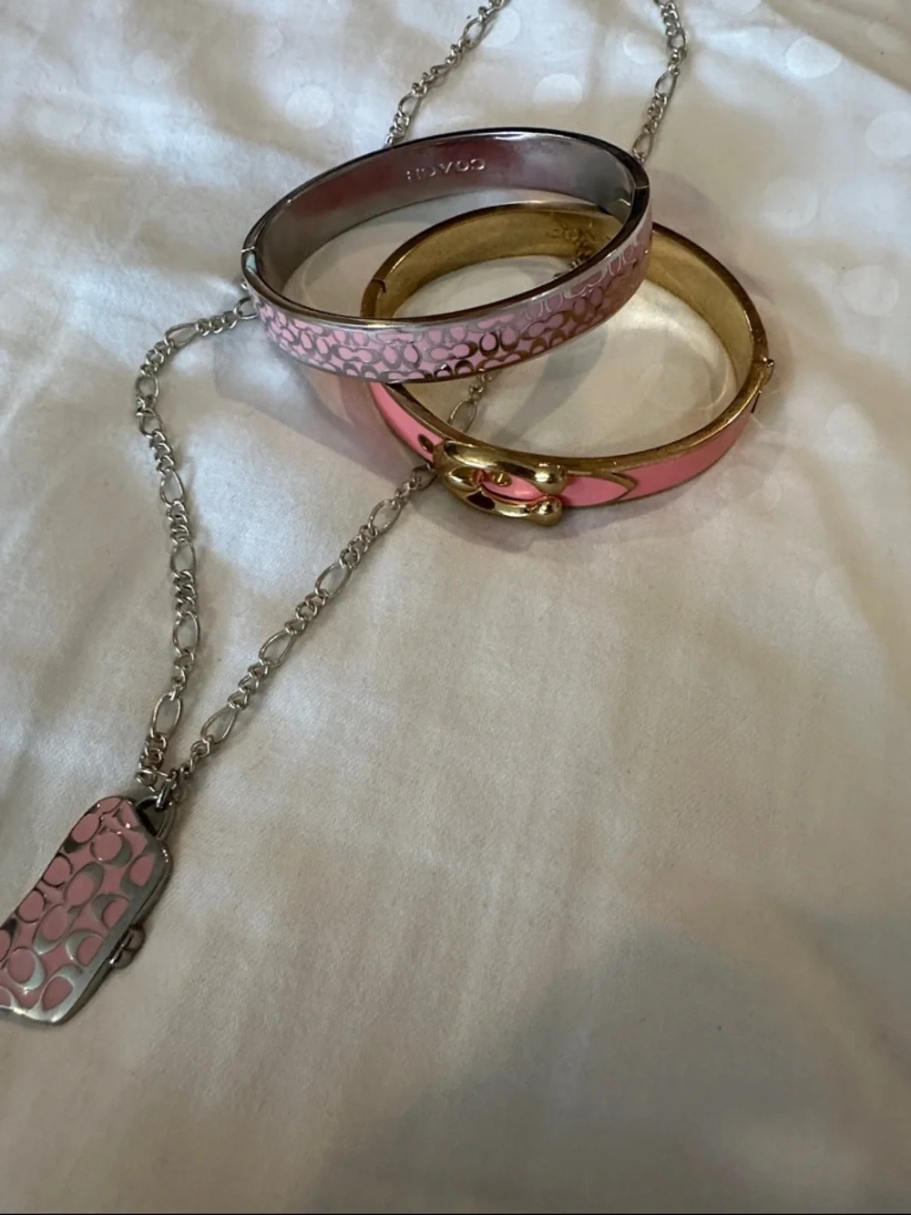 Coach Silver-Tone Chain Necklace with Pink Signature Pendant - Picture 6 of 6